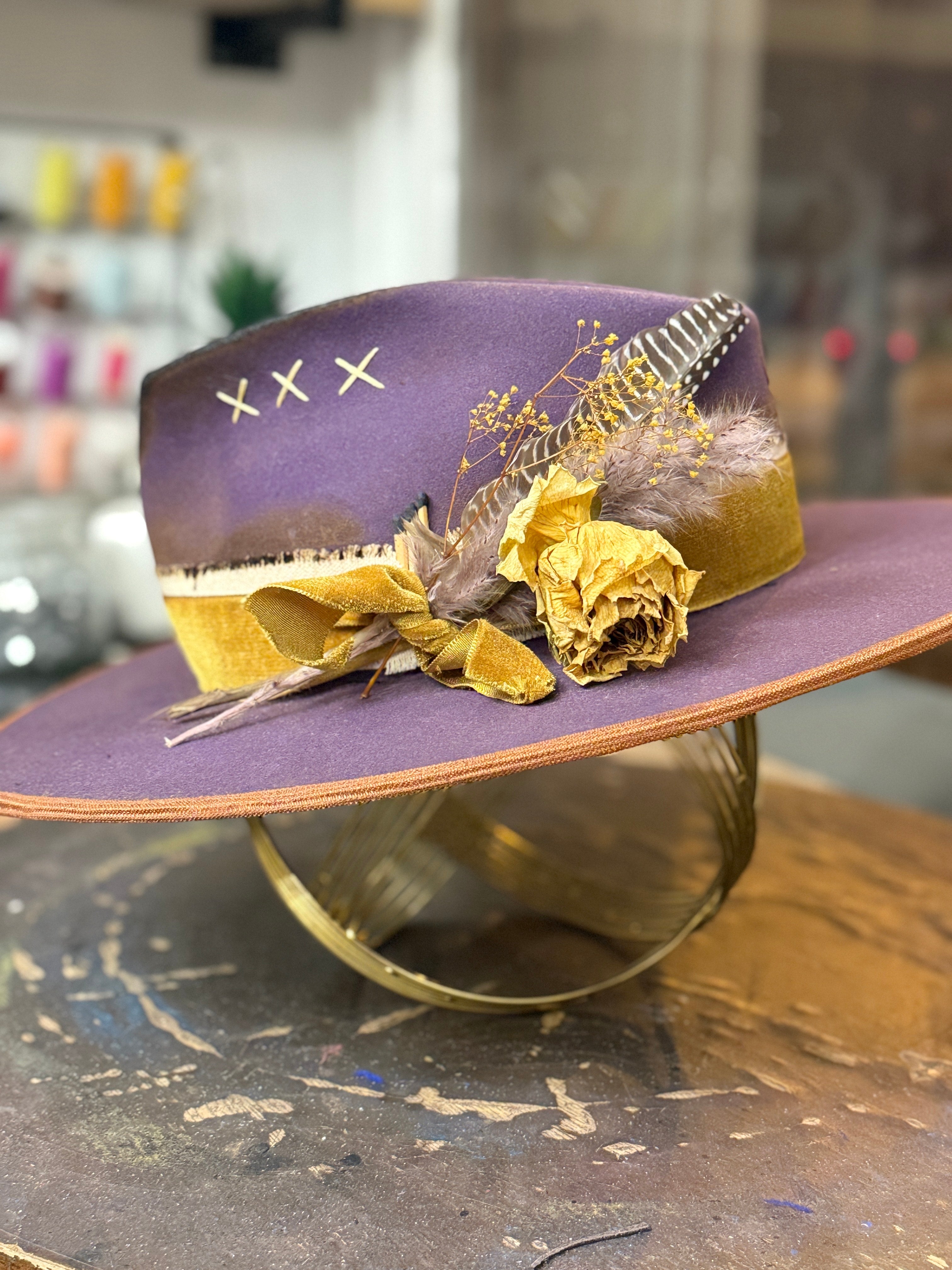 Vintage George Zamau’l Couture Hat Elegant Purple and Gold Women\'s Hat Premium Purple Church Hat with Flowers and Pearls | I Am The  main image 4